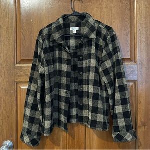 Vintage Christopher & Banks Black and Tan Checkered Cropped lightweight Shacket